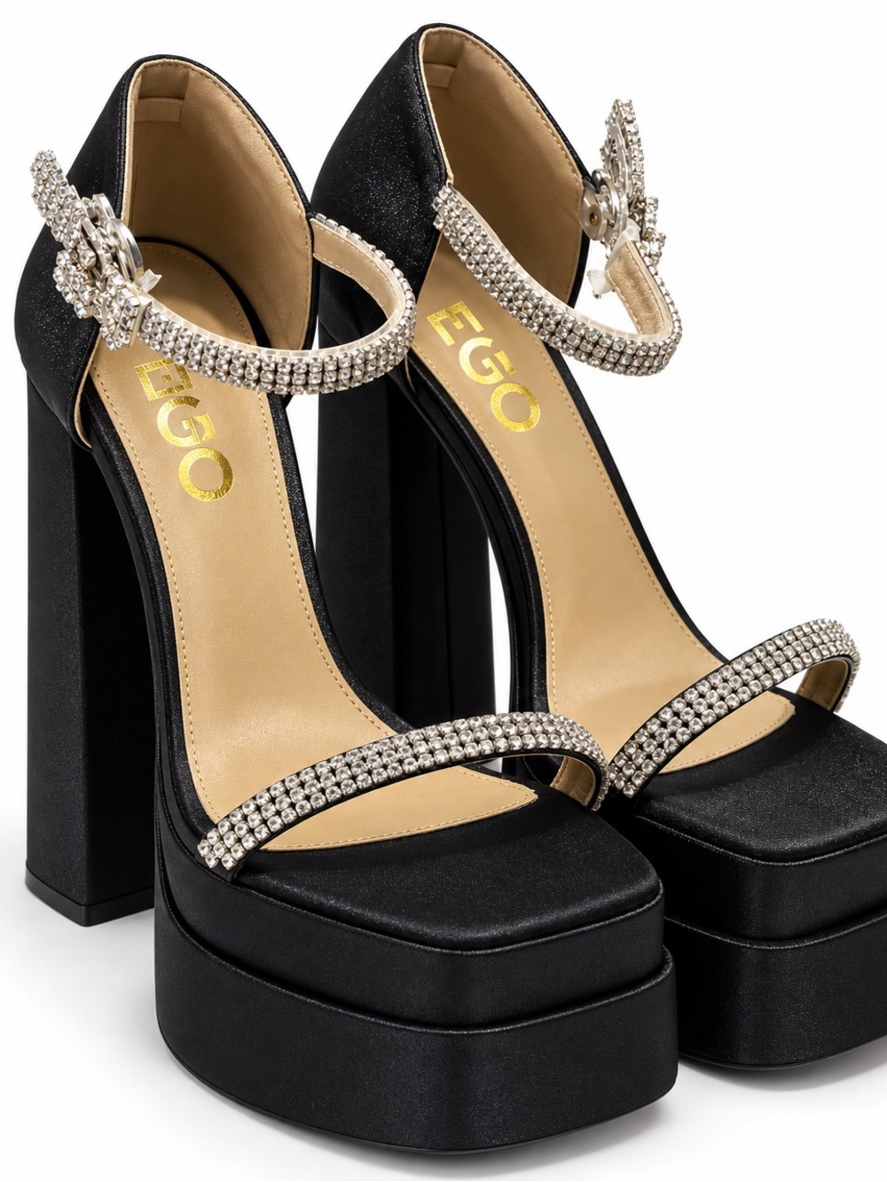 EGO Black Rhinestone Platform Heels